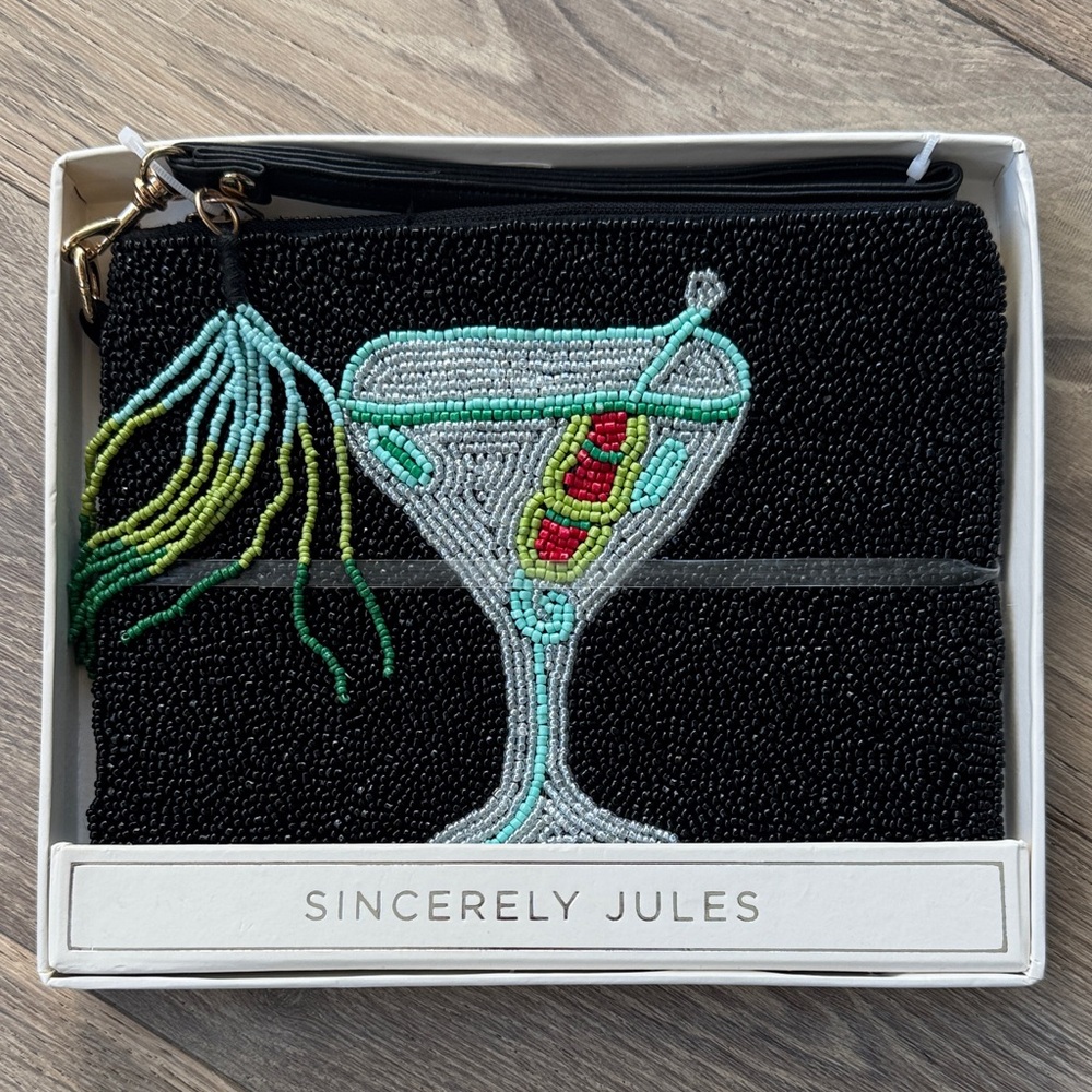 Sincerely Jules Black Beaded Cocktail Clutch